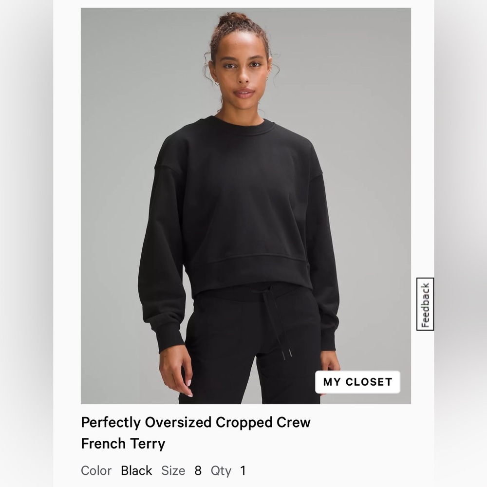 NWT lululemon Perfectly Oversized Cropped Crew / Black / Size 8
